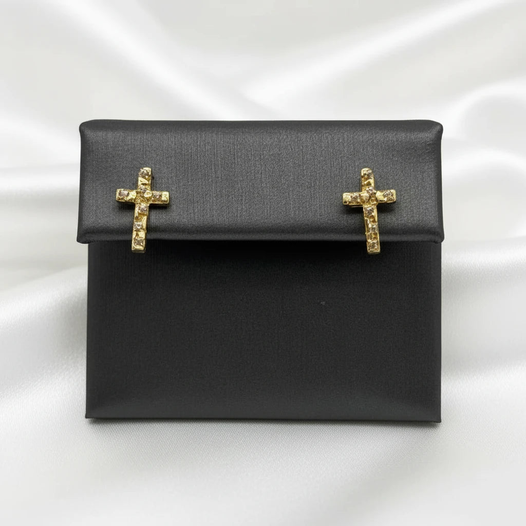 10k cz Nugget Cross Earrings