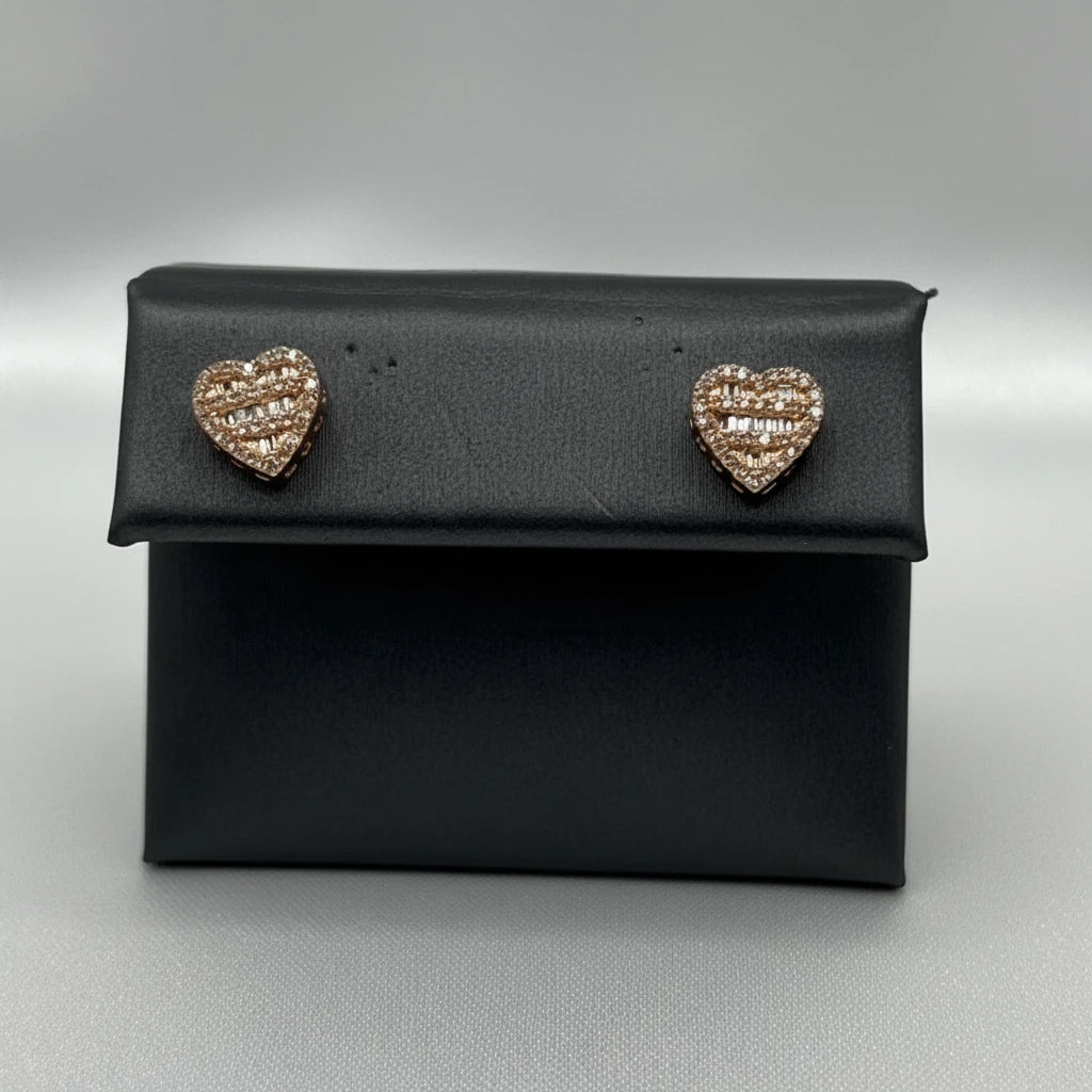 14k Rose Gold Heart Diamond Earrings
