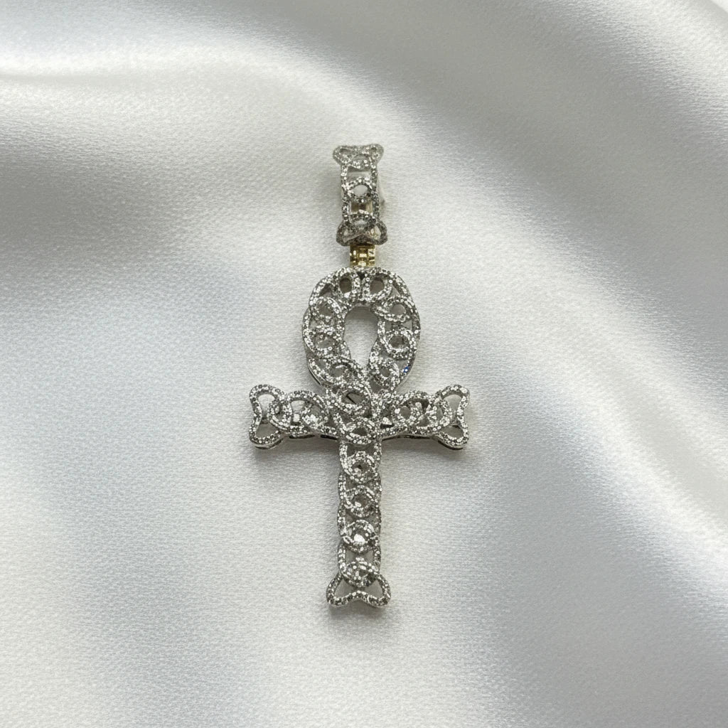 10k Two tone Diamond Ankh pendant
