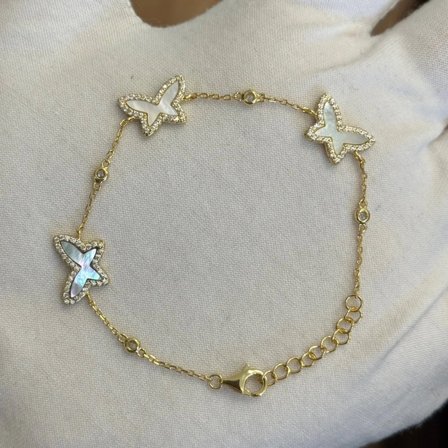 14k Over Sterling Silver Mother of Pearl butterfly bracelet