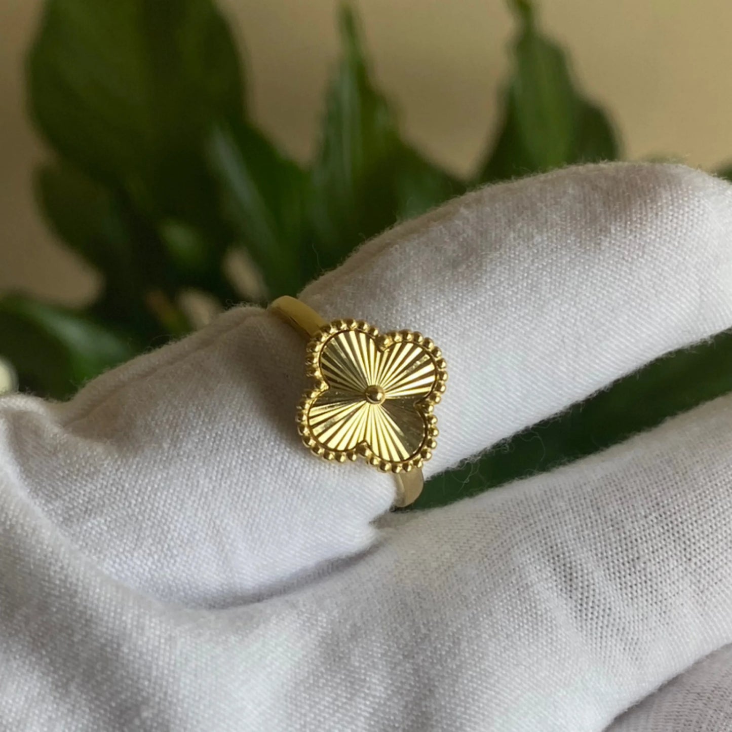 14k Over Sterling Silver four leaf clover ring