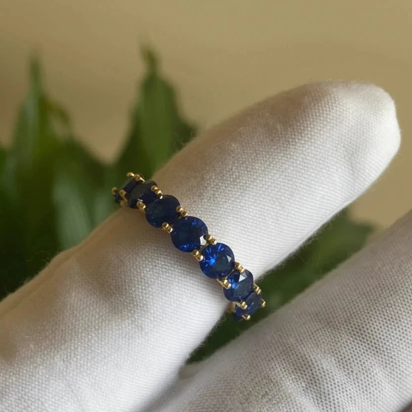 14k Over Sterling Silver dark blue Cz eternity ring