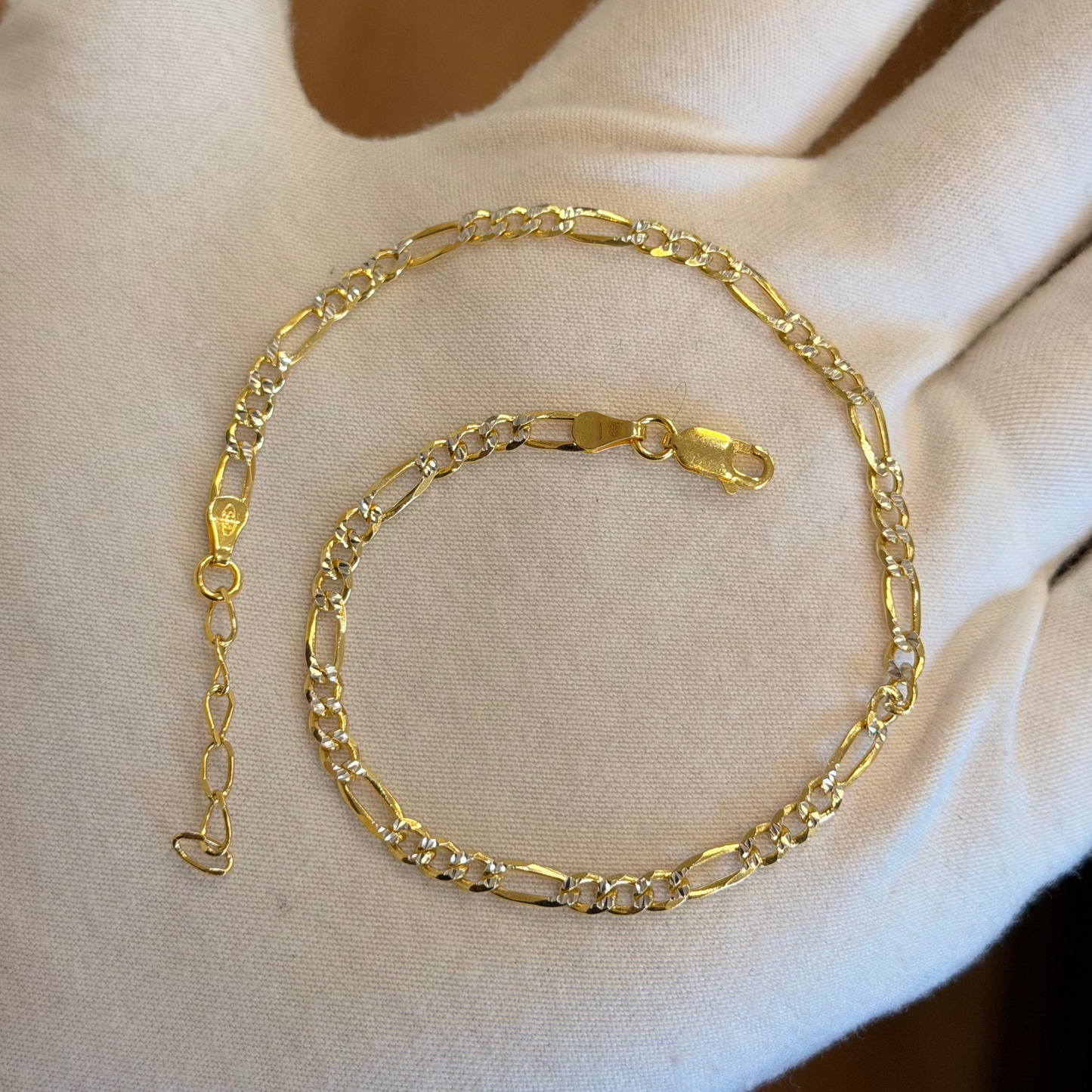 Sterling Silver Diamond Cut Figaro Anklet