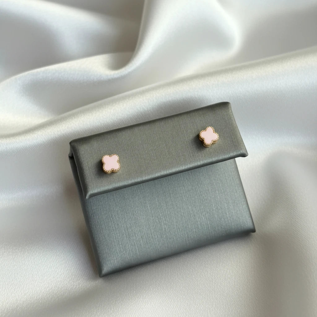 10k small pink clover earrings