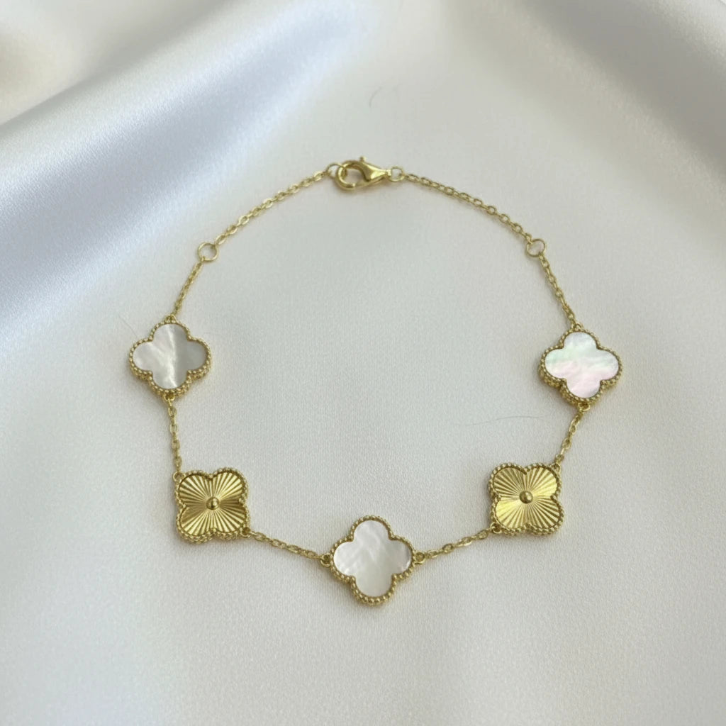 14k over Sterling Silver four leaf Clover Bracelet