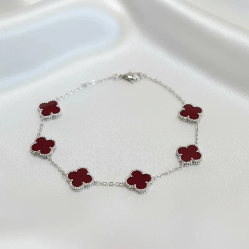 Sterling silver red clover bracelet