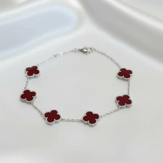 Sterling silver red clover bracelet