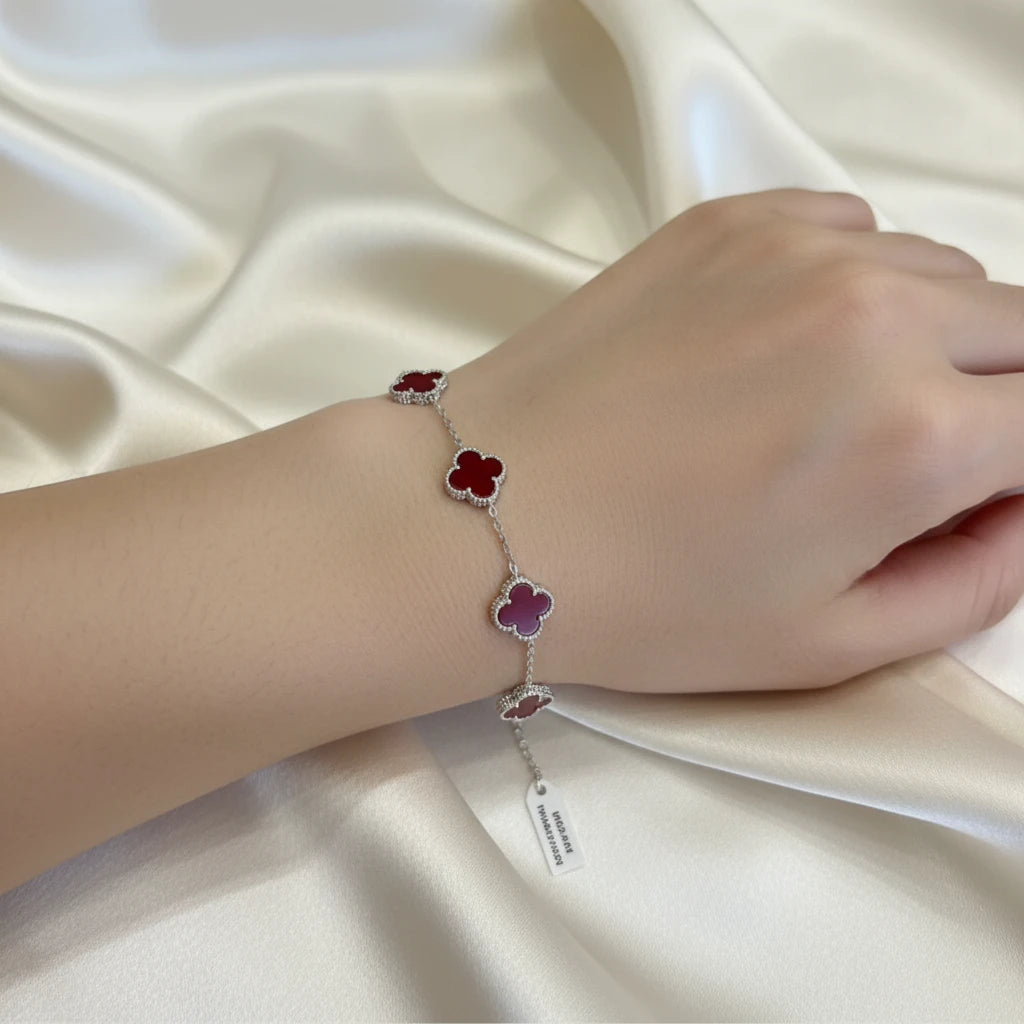 Sterling silver red clover bracelet