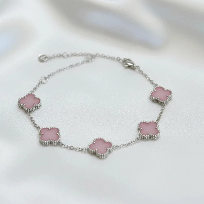 Sterling silver pink four leaf clover bracelet