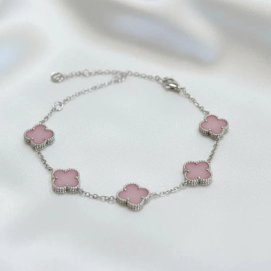 Sterling silver pink four leaf clover bracelet