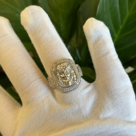 Sterling Silver cz Jesus head Ring