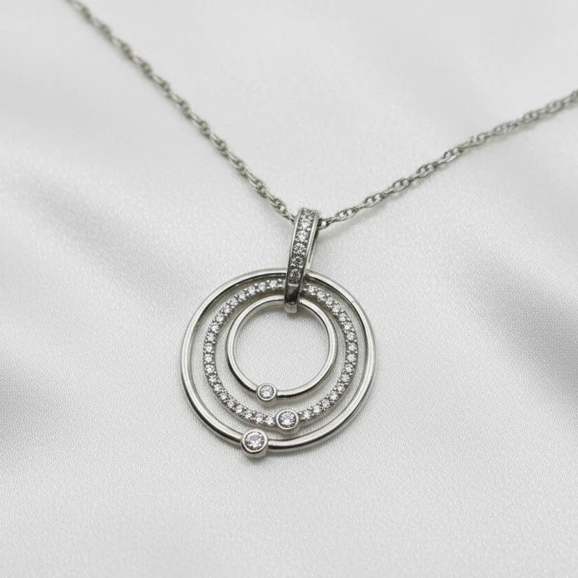 Sterling Silver Triple Circle Pendant Set