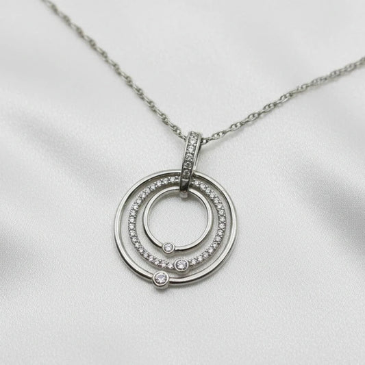 Sterling Silver Triple Circle Pendant Set