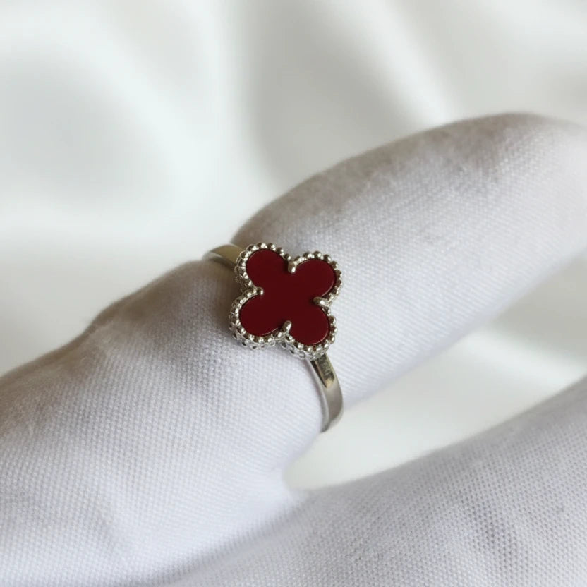 Sterling Silver Red for leaf clover ring