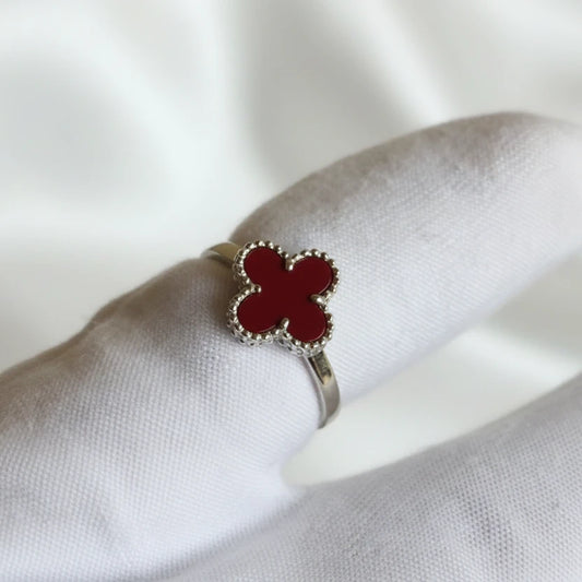 Sterling Silver Red for leaf clover ring