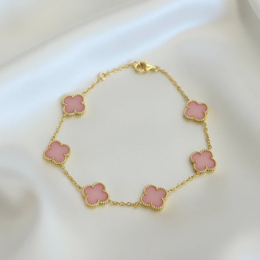 14k Over Sterling Silver Pink four leaf clover bracelet