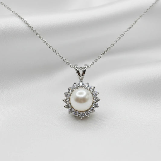 Sterling Silver CZ & Pearl Necklace Set