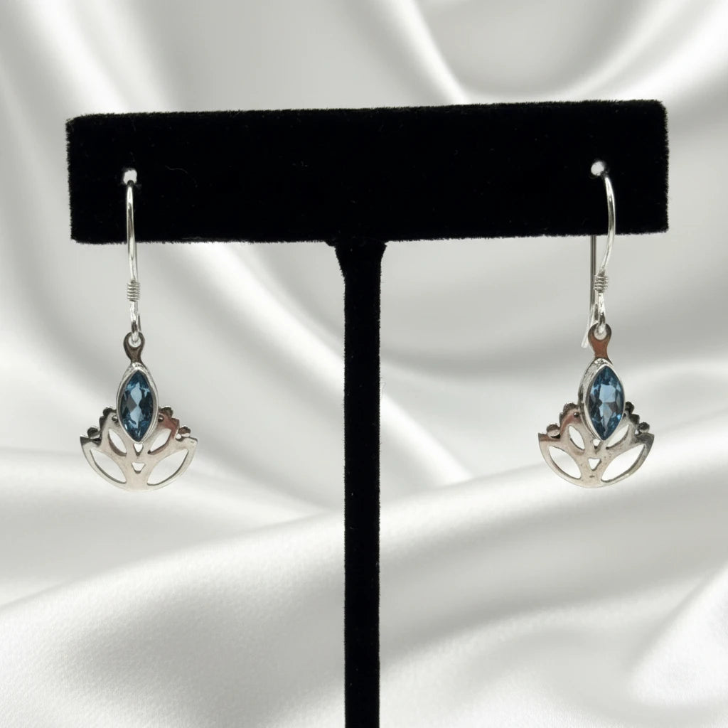 Sterling Silver Blue Topaz Lotus Flower Earrings