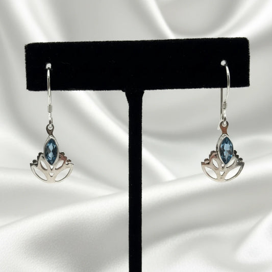 Sterling Silver Blue Topaz Lotus Flower Earrings
