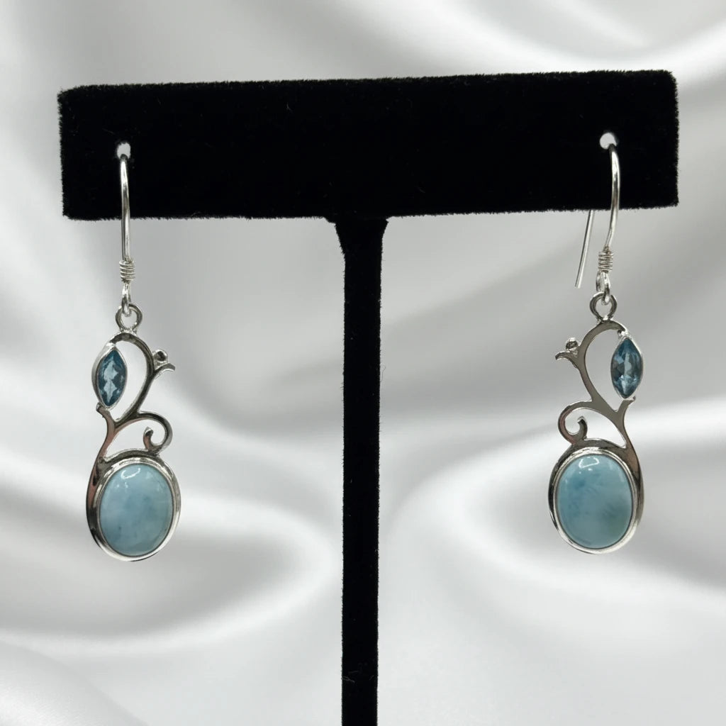 Sterling Silver Blue Topaz & Blue Larimar Earrings