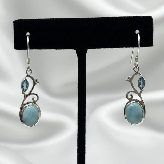 Sterling Silver Blue Topaz & Blue Larimar Earrings