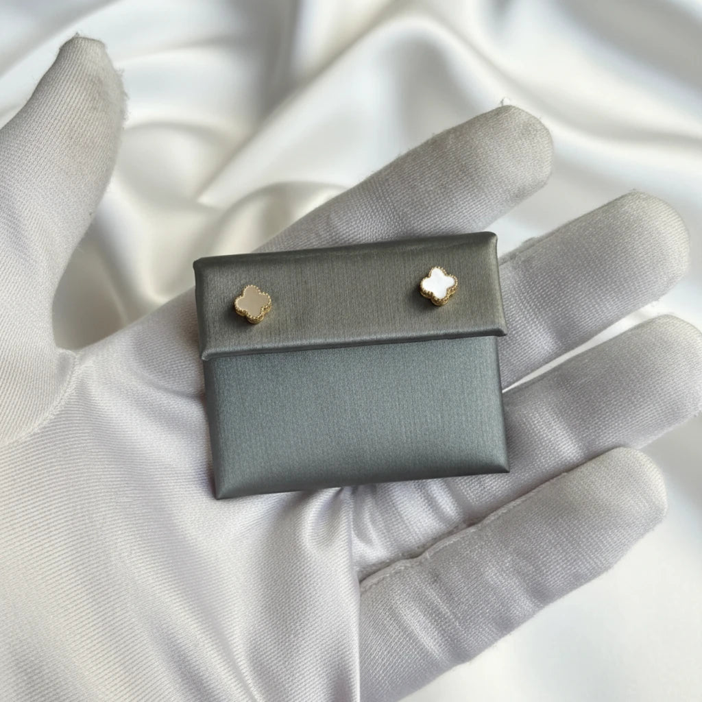 10k small four leaf clover earrings mother of pearl
