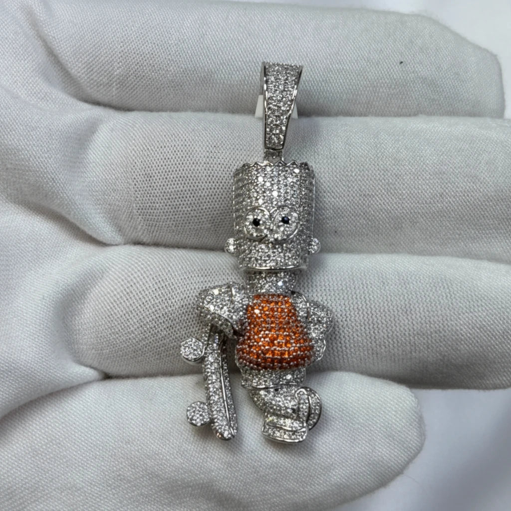 Sterling Silver CZ skateboarding Cartoon pendant