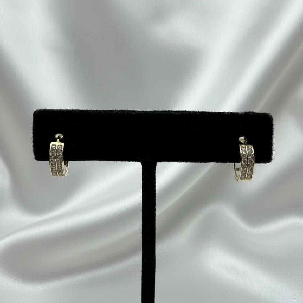 10k double row cz huggie earrings