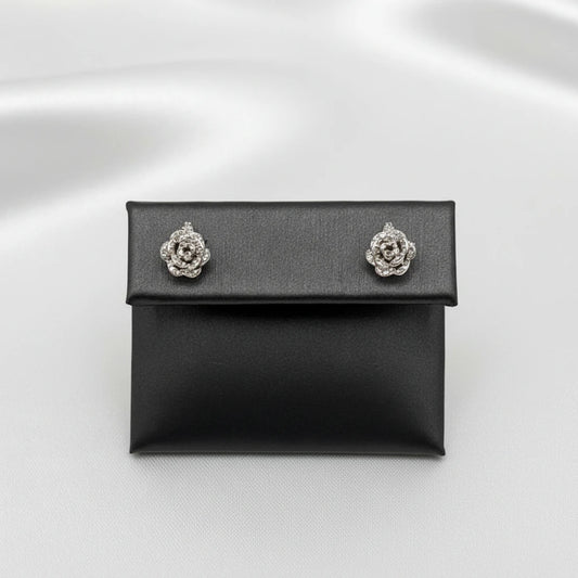 14k White Gold Diamond Rose Earrings