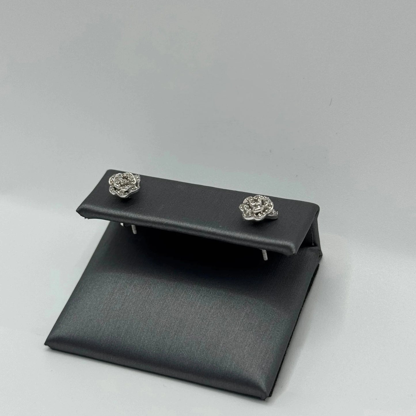 14k White Gold Diamond Rose Earrings