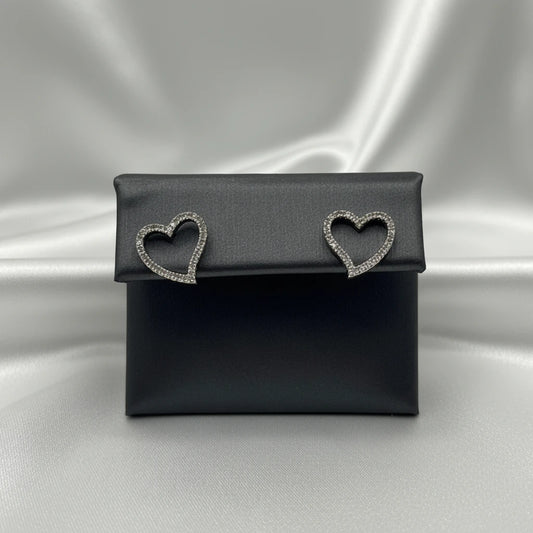 14k White Gold Diamond Heart Earrings