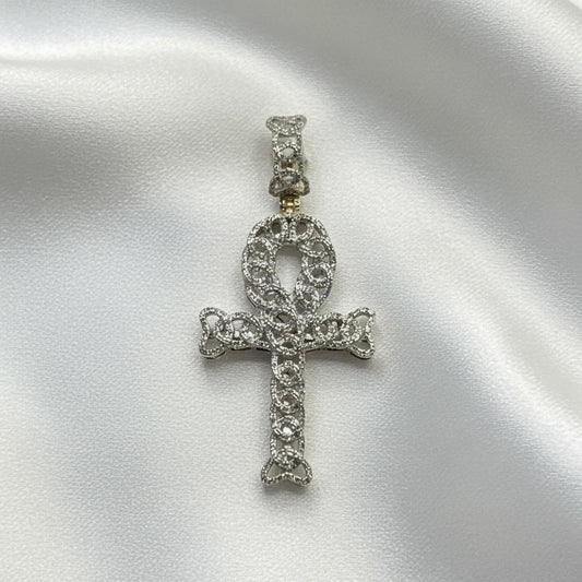 10k Two tone Diamond Ankh pendant