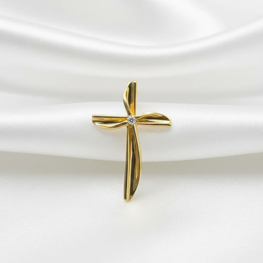 10k Cross Pendant With Center Diamond