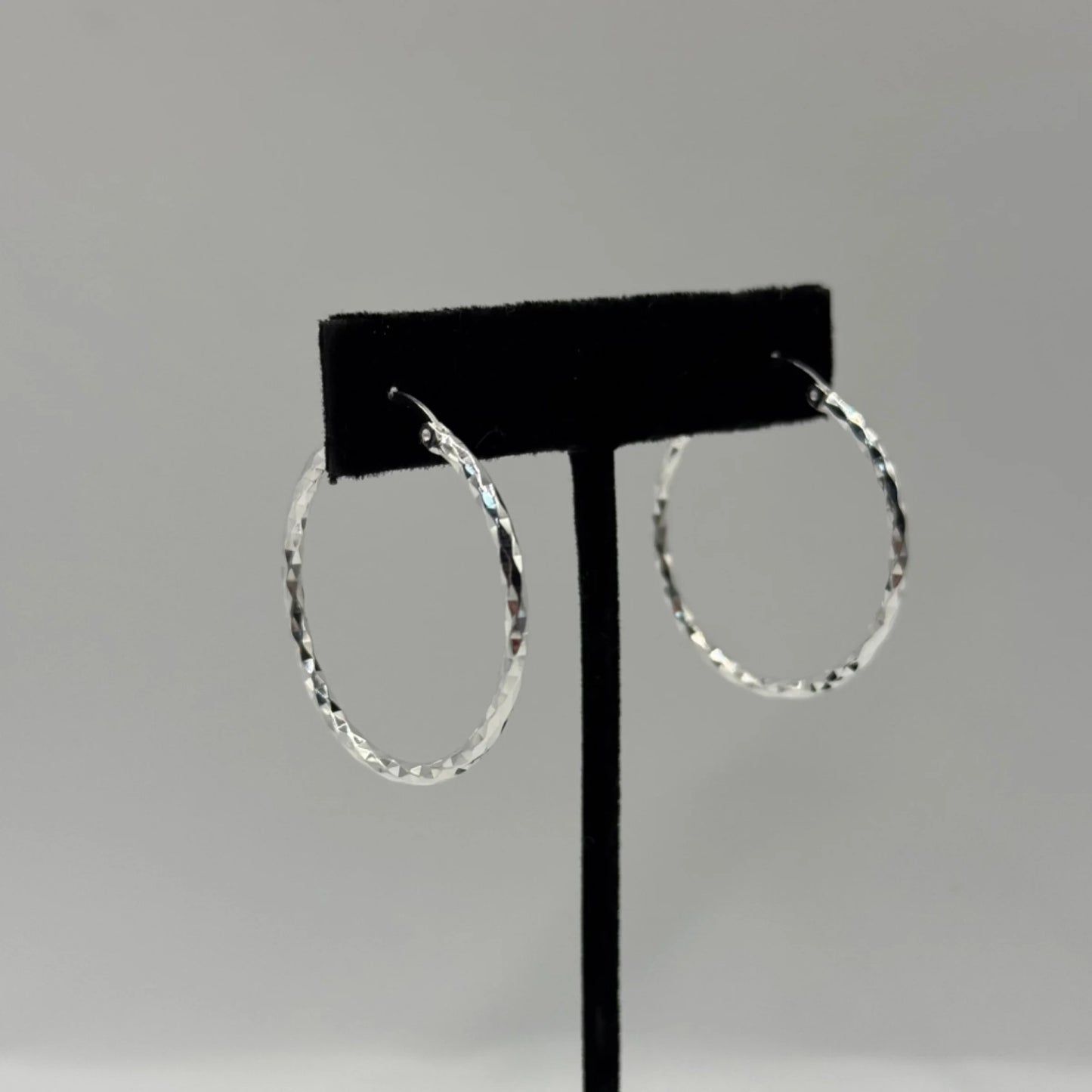 Sterling Silver Diamond Cut Hoop Earrings