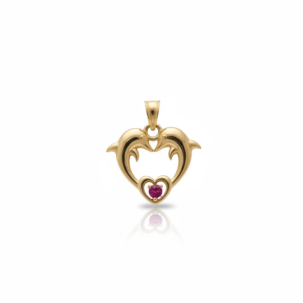 14k Heart Dolphin Pendant