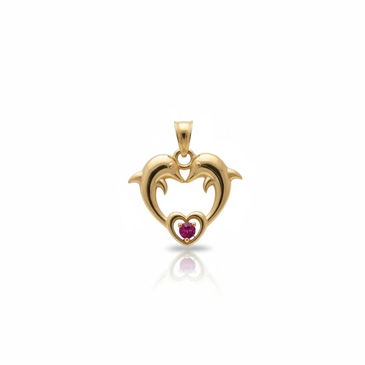 14k Heart Dolphin Pendant