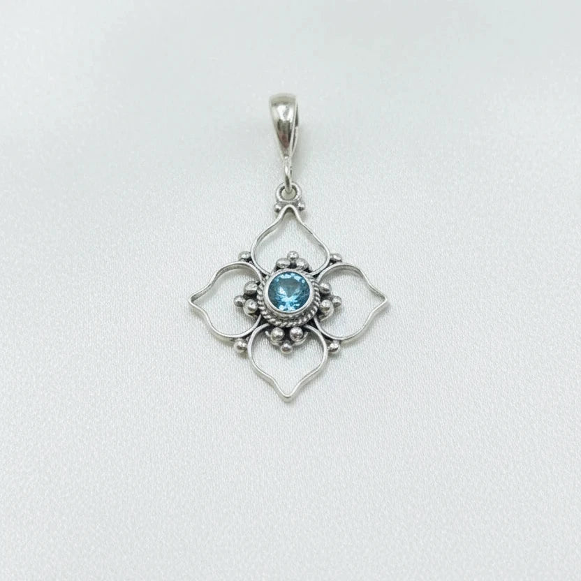 Sterling Silver Blue Topaz Flower Pendant