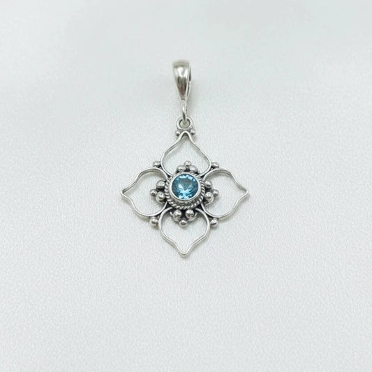 Sterling Silver Blue Topaz Flower Pendant